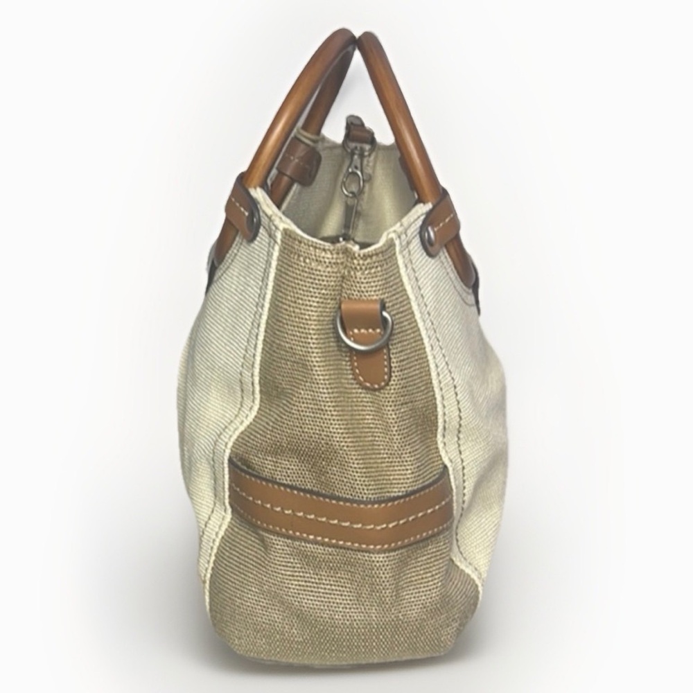 Relic Handbag Canvas Boho Wooden Handles Wood Butterfly Accent - Picture 5 of 8